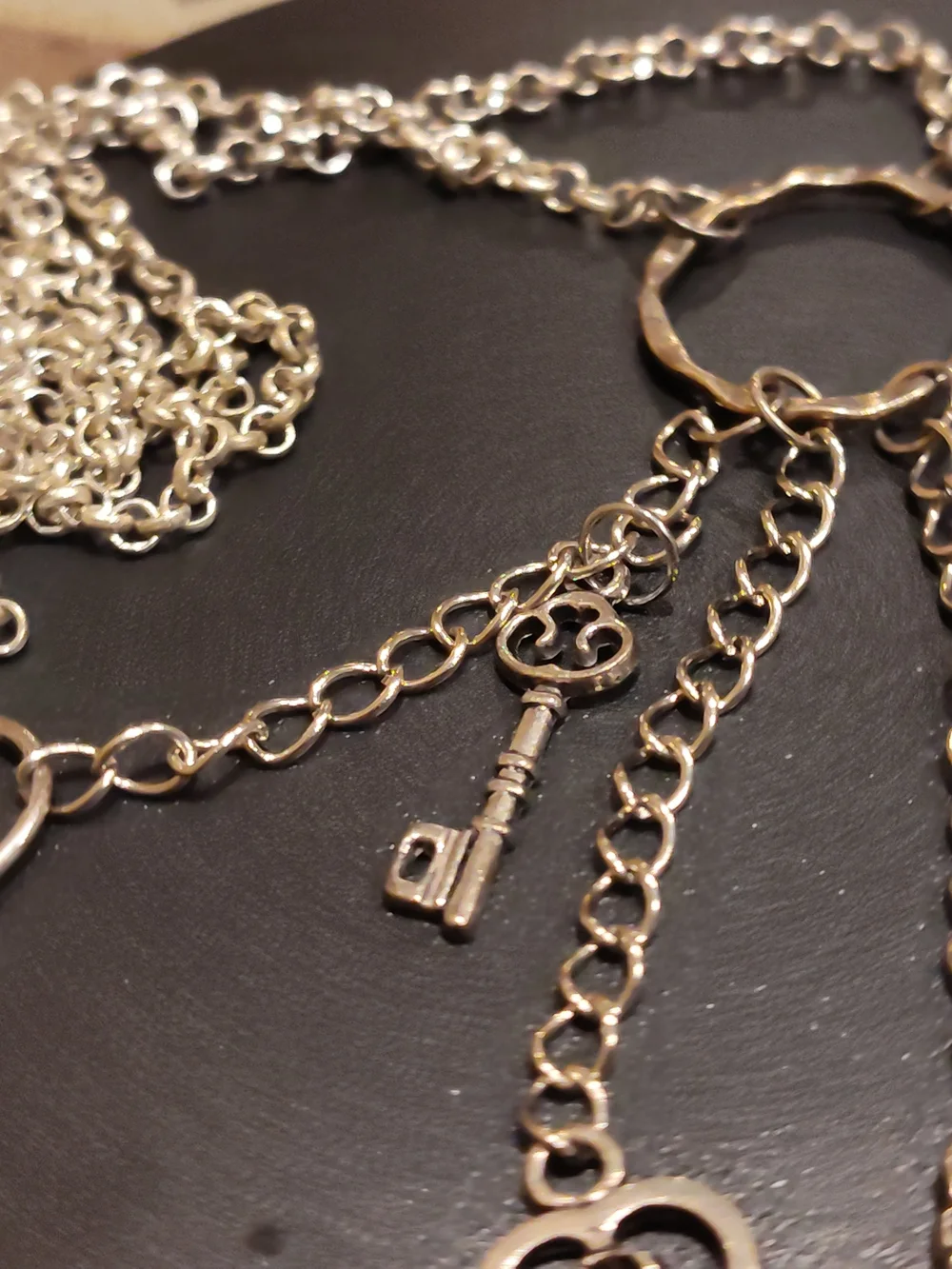 Silver Heart Key Charm Layered Necklace - Women Accessories